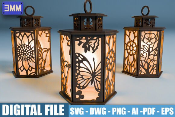 3D Butterfly and Floral Lantern Laser Cutting Stands