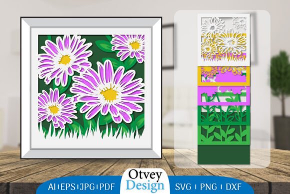 3D Shadow Box Floral Layered Papercut for 3D SVG