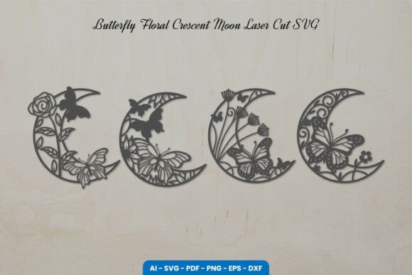Butterfly Floral Crescent Moon Laser Cut for Wall Decor