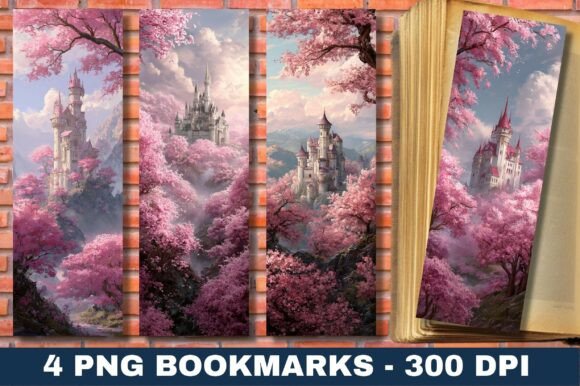 Cherry Blossom Castle Fairytale Bookmark: Graphics for Crafts