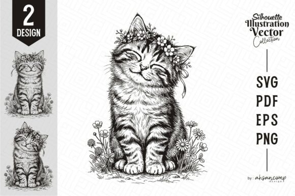 Cute Floral Cat Line Art: A Graphics and Illustrations Review