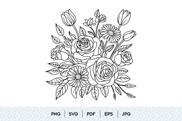 Floral Bouquet Line Art SVG Graphics for Illustrations
