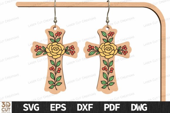 Floral Cross Earrings SVG for Laser Cutting & Earrings