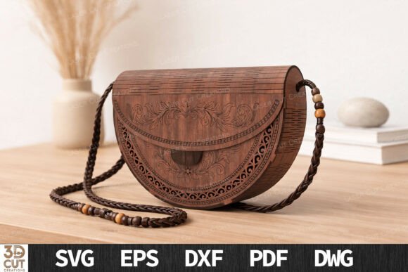 Floral Engraved Wooden Bag SVG for Laser Cutting & Jewelry