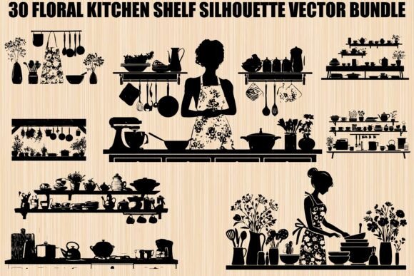 Floral Kitchen Shelf SVG Bundle: Graphics & Illustrations for Makers