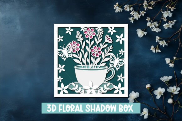 Floral Teacup 3D Floral Shadow Box for Greeting Cards