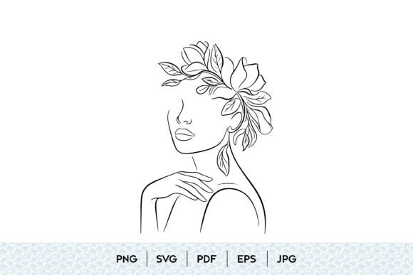 Floral Woman Face Line Art Portrait: Graphics for Modern Illustrations