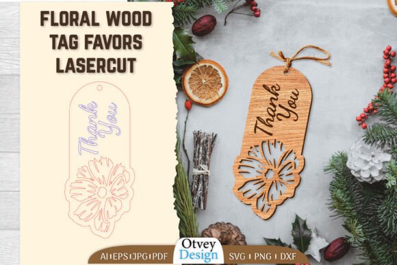 Floral Wood Tag Favors Lasercut for Jewelry & Editorial