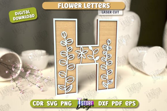 Flower Letters Alphabet Design for Laser Cutting and Home Decor