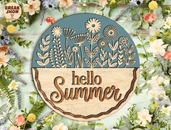 Hello Summer Floral Door Sign SVG for Laser Cutting