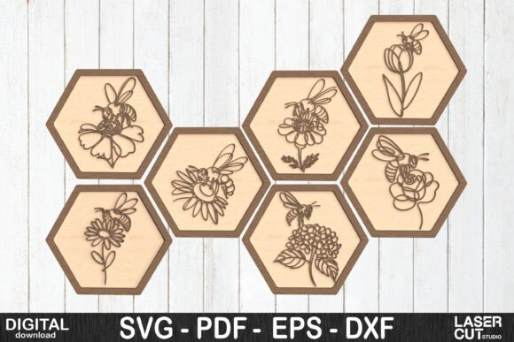 Honeybee Floral Hexagon SVG Bundle for Laser Cutting Wall Decor