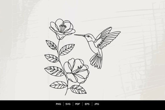 Hummingbird Floral Line Art SVG for Graphics and Illustrations