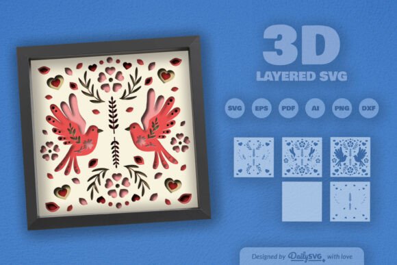 Love Bird Floral Folk Art Layered SVG for 3D SVG Other