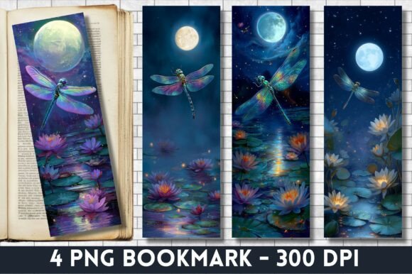 Moon Waterlily Lotus Dragonfly Bookmark: A Graphic Design Asset Review