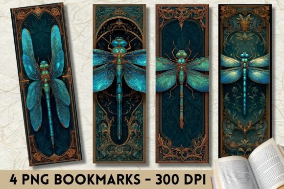 Nouveau Teal Dragonfly Victorian Bookmar Graphics and Crafts