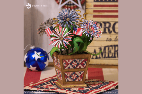 Patriotic Floral Planter SVG: 3D SVG Flowers for Branding