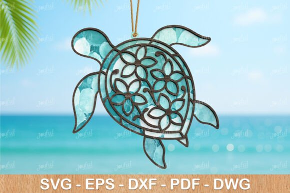 Summer Floral Turtle Suncatcher SVG for Laser Cutting Ornaments