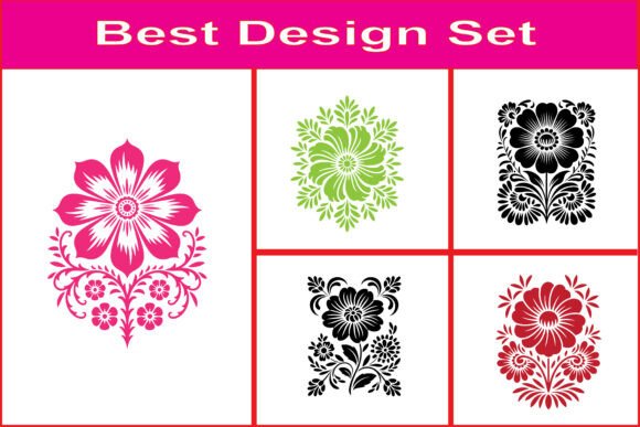 Vintage Folk Flower Decorative SVG Set for Graphics and Crafts
