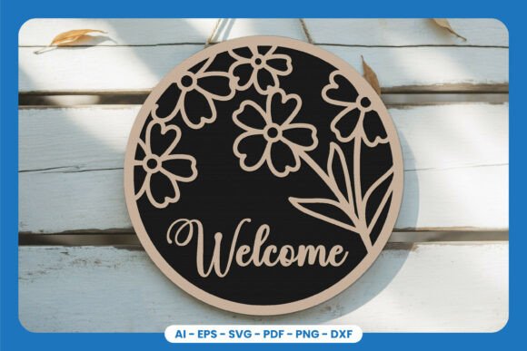 Welcome Round Sign Lasercut - Floral SVG for Home Decor
