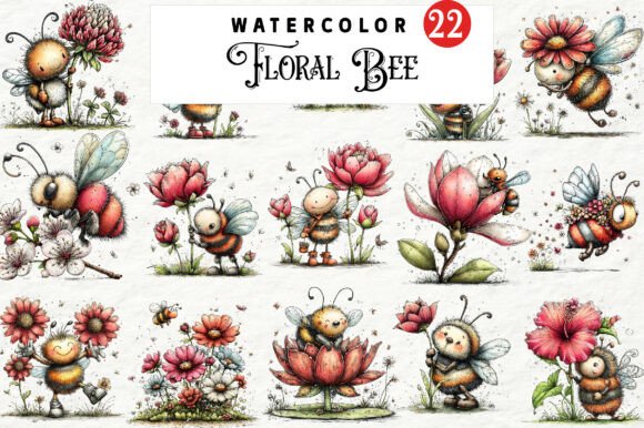Whimsical Floral Bee Clipart for Graphics and Illustrations